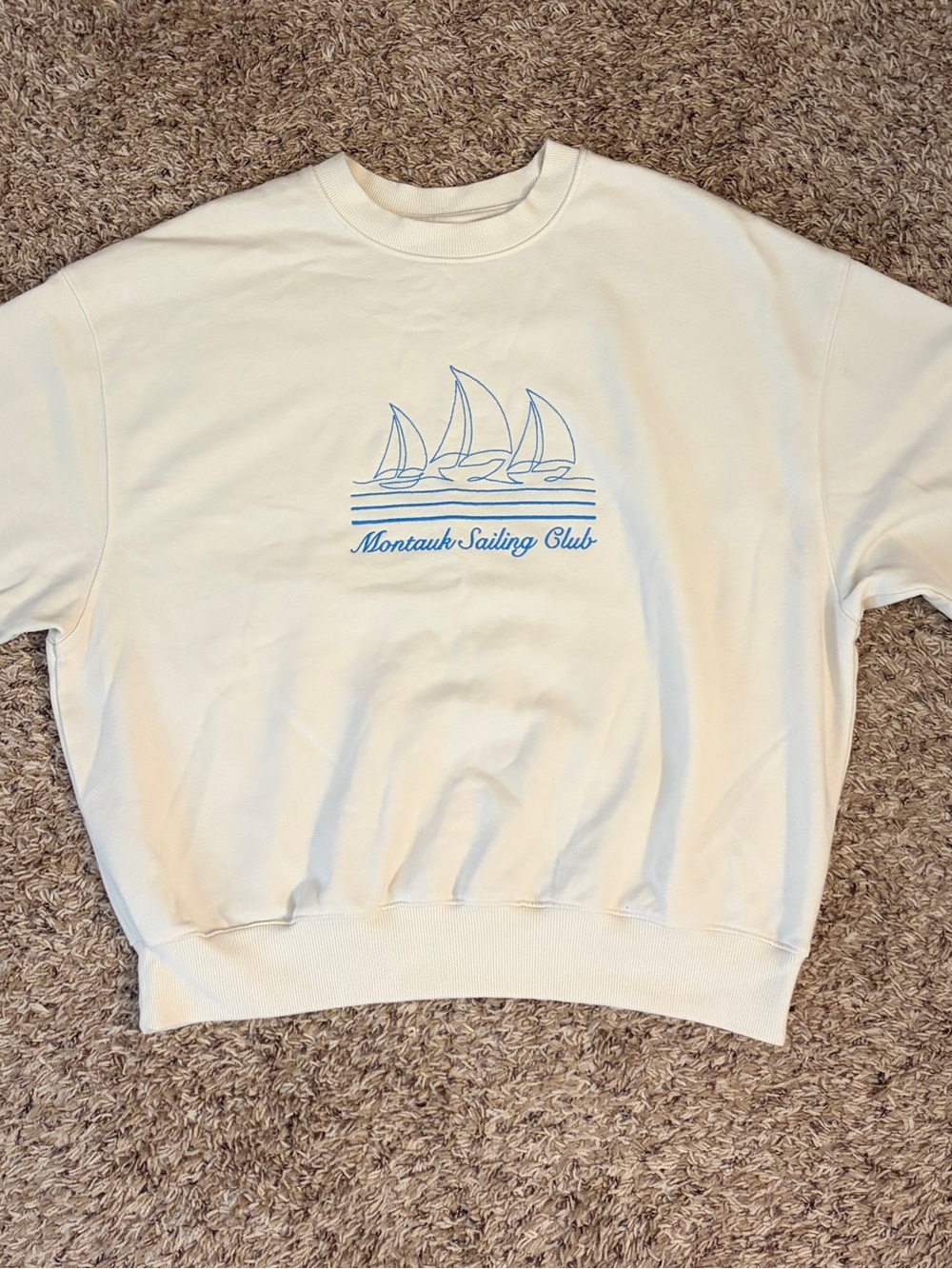 wild fable Cream Crewneck with Blue Sailboat Graphic